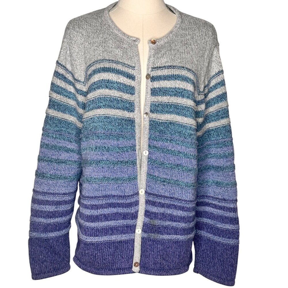 L.L. Bean Womens XL Hombre Stripe Cardigan Sweater Chunky Heavy 90s Classic Cozy